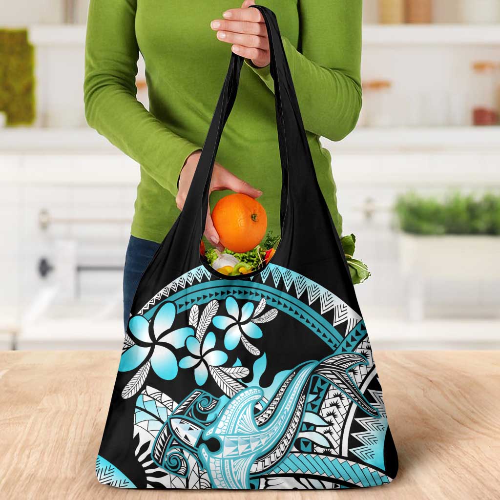 Turquoise Polynesian Hammerhead Shark Tattoo Grocery Bag Royal Plumeria Gradient Vibes LT14 - Polynesian Pride