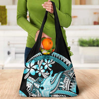Turquoise Polynesian Hammerhead Shark Tattoo Grocery Bag Royal Plumeria Gradient Vibes LT14 - Polynesian Pride