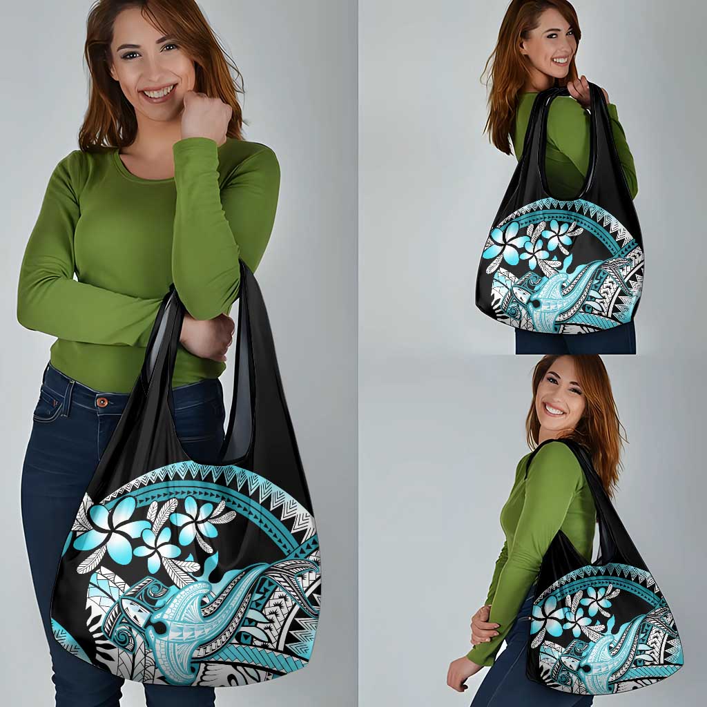 Turquoise Polynesian Hammerhead Shark Tattoo Grocery Bag Royal Plumeria Gradient Vibes LT14 - Polynesian Pride