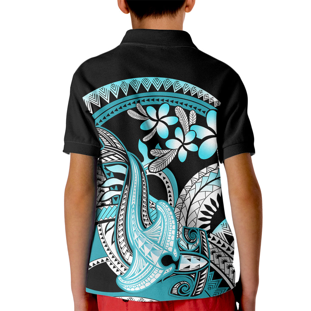 Turquoise Polynesian Hammerhead Shark Tattoo Kid Polo Shirt Royal Plumeria Gradient Vibes LT14 - Polynesian Pride