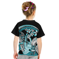 Turquoise Polynesian Hammerhead Shark Tattoo Kid T Shirt Royal Plumeria Gradient Vibes LT14 - Polynesian Pride