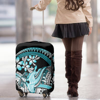 Turquoise Polynesian Hammerhead Shark Tattoo Luggage Cover Royal Plumeria Gradient Vibes LT14 - Polynesian Pride
