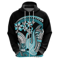Turquoise Polynesian Hammerhead Shark Tattoo Zip Hoodie Royal Plumeria Gradient Vibes LT14 - Polynesian Pride