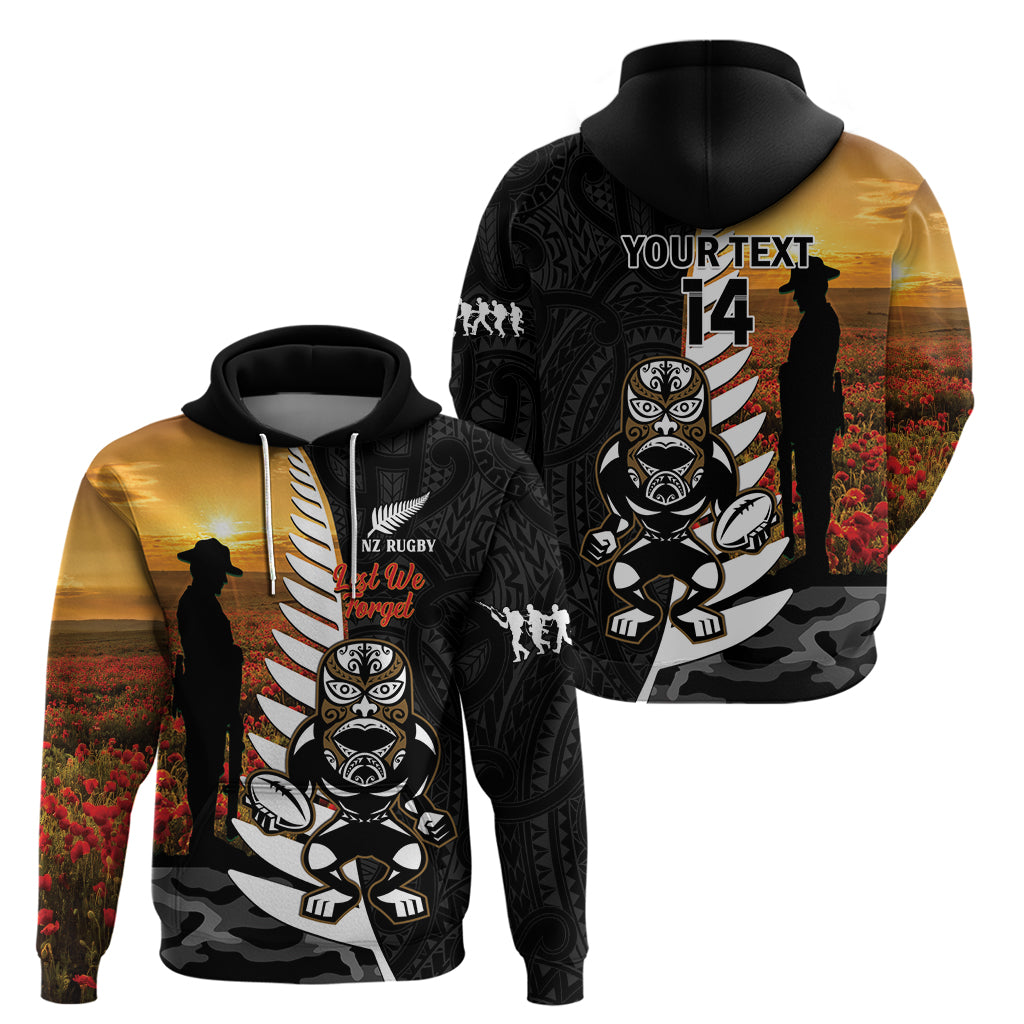 Custom New Zealand Silver Fern Rugby ANZAC Day Hoodie 2024 All Black Tiki Mascot LT14 - Polynesian Pride