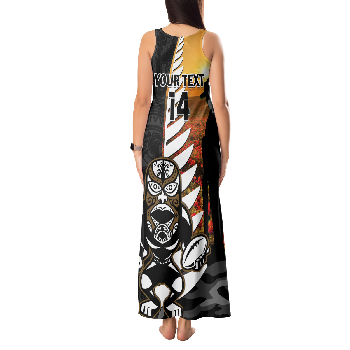 Custom New Zealand Silver Fern Rugby ANZAC Day Tank Maxi Dress 2024 All Black Tiki Mascot LT14 - Polynesian Pride