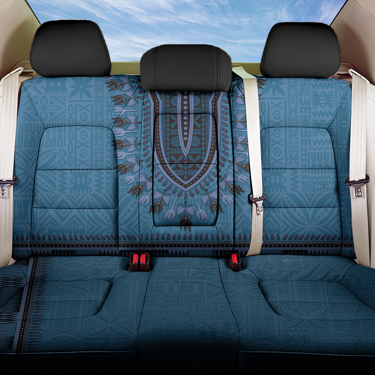 Blue African Dashiki With Fijian Tapa Pattern Back Car Seat Cover LT14