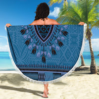 Blue African Dashiki With Fijian Tapa Pattern Beach Blanket