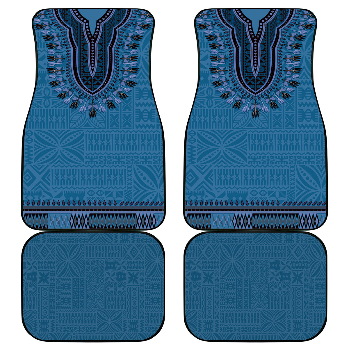 Blue African Dashiki With Fijian Tapa Pattern Car Mats