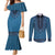Blue African Dashiki With Fijian Tapa Pattern Couples Matching Mermaid Dress and Long Sleeve Button Shirt