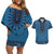 Blue African Dashiki With Fijian Tapa Pattern Couples Matching Off Shoulder Short Dress and Hawaiian Shirt