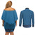 Blue African Dashiki With Fijian Tapa Pattern Couples Matching Off Shoulder Short Dress and Long Sleeve Button Shirt