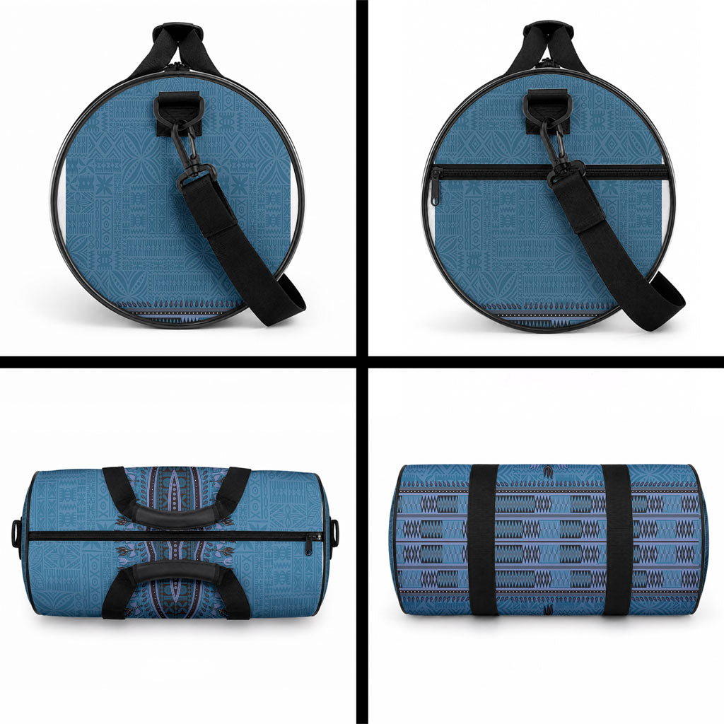 Blue African Dashiki With Fijian Tapa Pattern Duffle Bag LT14 - Polynesian Pride