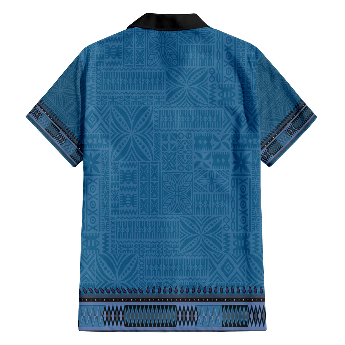 Blue African Dashiki With Fijian Tapa Pattern Family Matching Tank Maxi Dress and Hawaiian Shirt