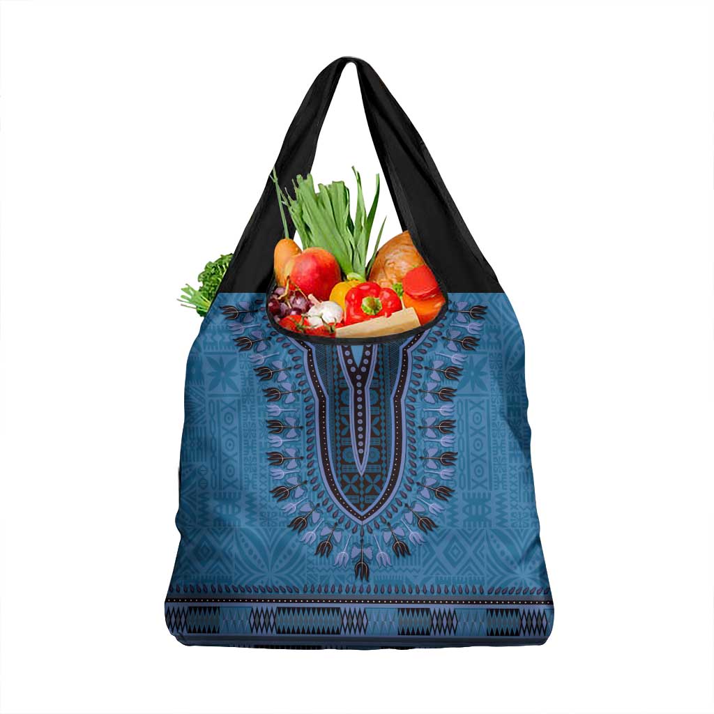 Blue African Dashiki With Fijian Tapa Pattern Grocery Bag