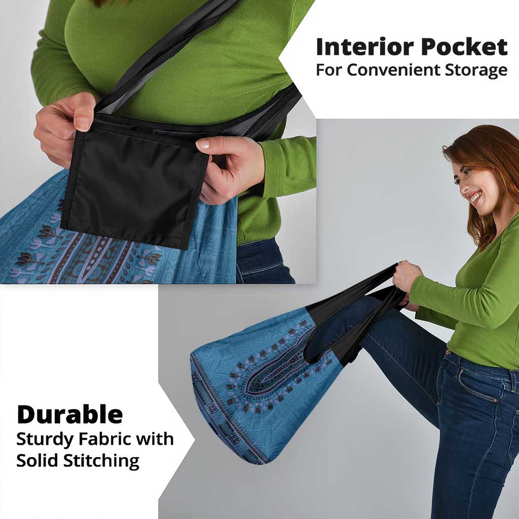 Blue African Dashiki With Fijian Tapa Pattern Grocery Bag