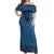 Blue African Dashiki With Fijian Tapa Pattern Off Shoulder Maxi Dress