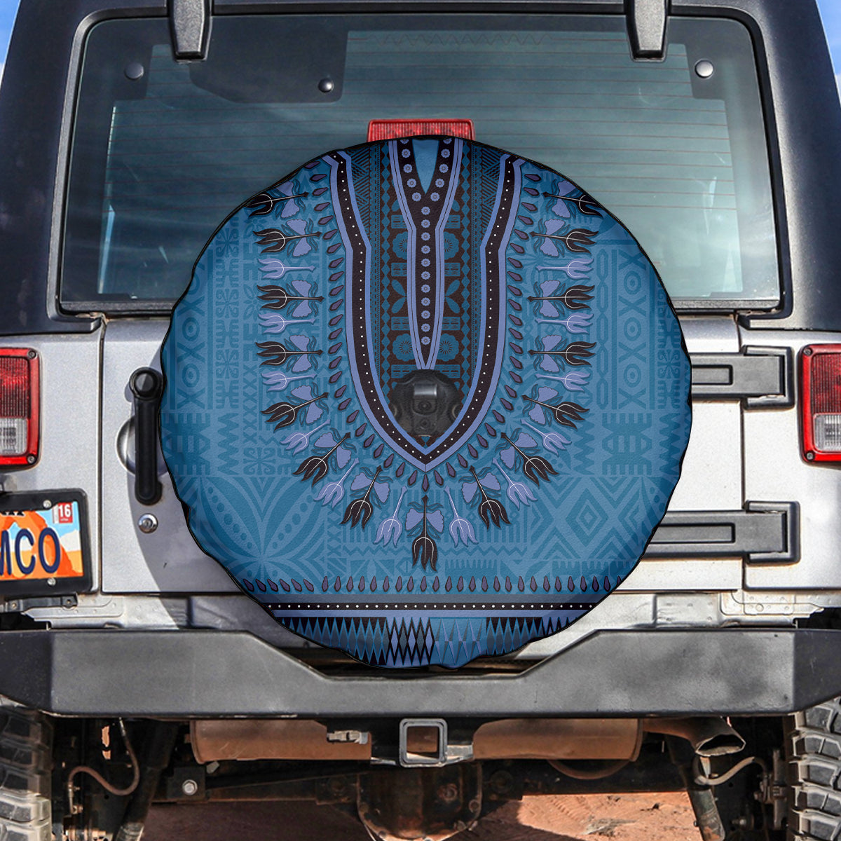 Blue African Dashiki With Fijian Tapa Pattern Spare Tire Cover