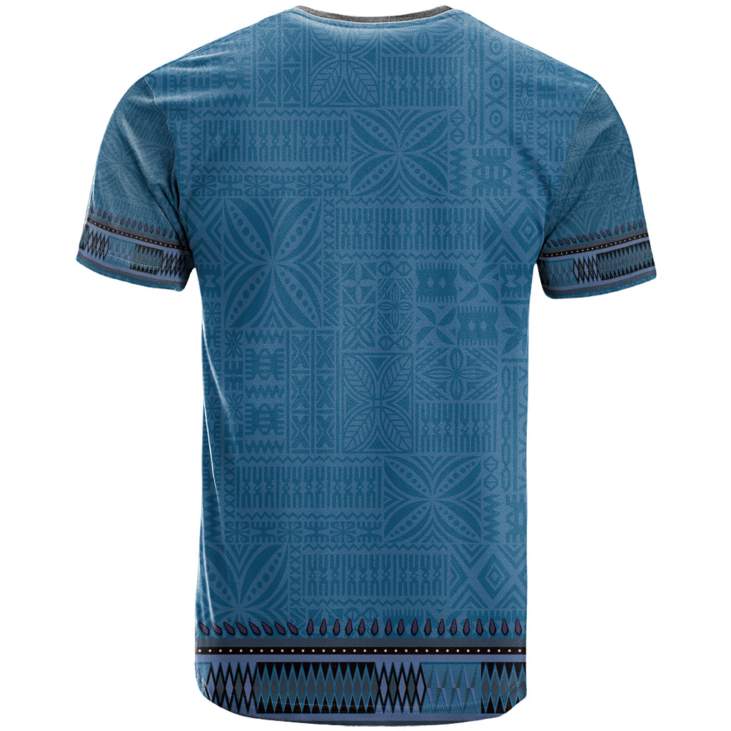 Blue African Dashiki With Fijian Tapa Pattern T Shirt