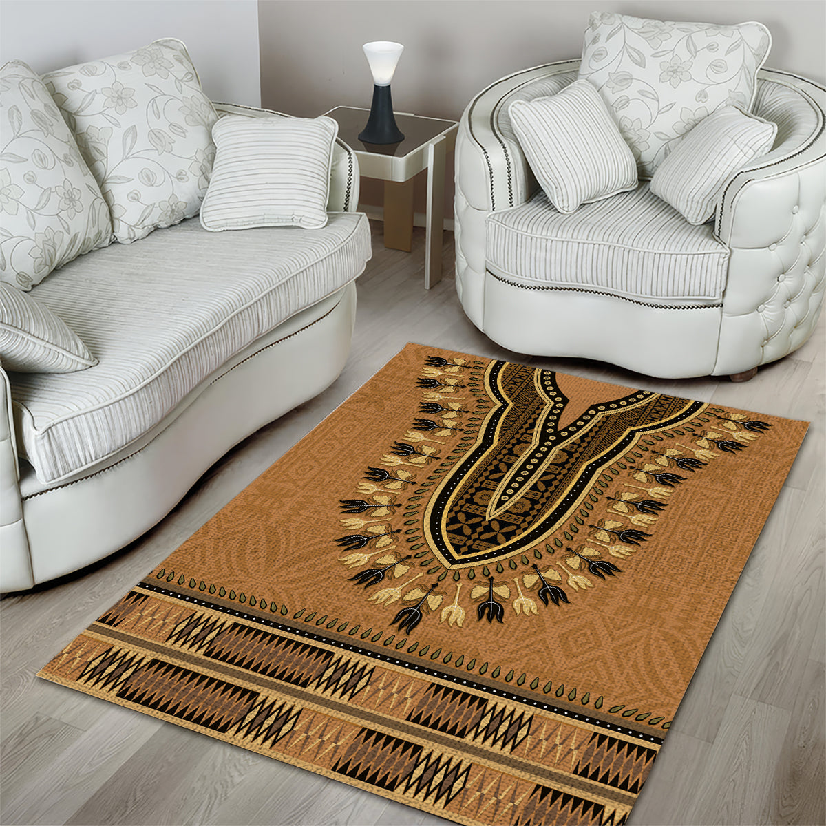 Brown African Dashiki With Fijian Tapa Pattern Area Rug