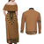 Brown African Dashiki With Fijian Tapa Pattern Couples Matching Off Shoulder Maxi Dress and Long Sleeve Button Shirt