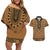 Brown African Dashiki With Fijian Tapa Pattern Couples Matching Off Shoulder Short Dress and Hawaiian Shirt