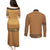 Brown African Dashiki With Fijian Tapa Pattern Couples Matching Puletasi and Long Sleeve Button Shirt