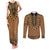 Brown African Dashiki With Fijian Tapa Pattern Couples Matching Tank Maxi Dress and Long Sleeve Button Shirt