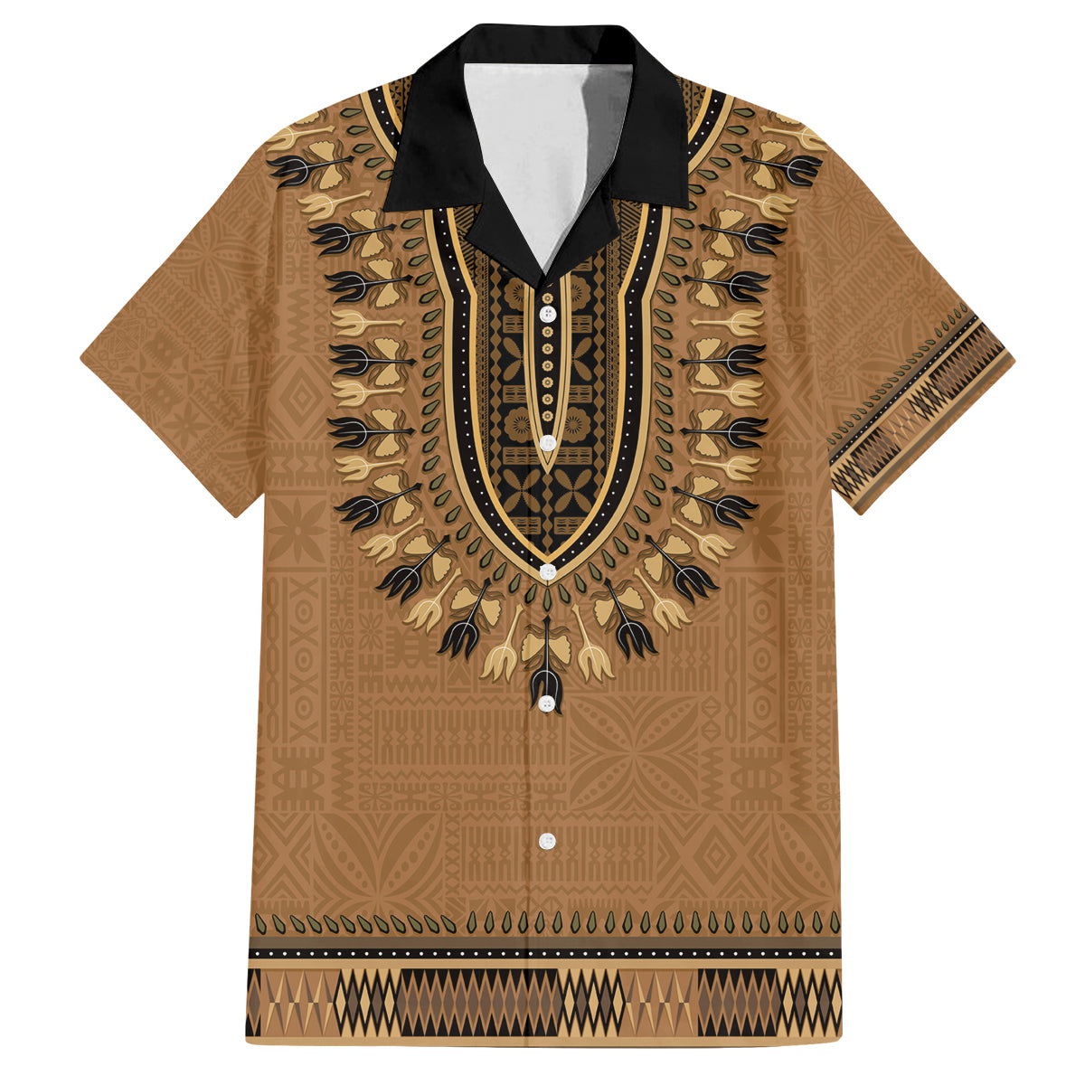 Brown African Dashiki With Fijian Tapa Pattern Family Matching Off Shoulder Maxi Dress and Hawaiian Shirt