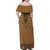 Brown African Dashiki With Fijian Tapa Pattern Family Matching Off Shoulder Maxi Dress and Hawaiian Shirt