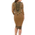 Brown African Dashiki With Fijian Tapa Pattern Long Sleeve Bodycon Dress