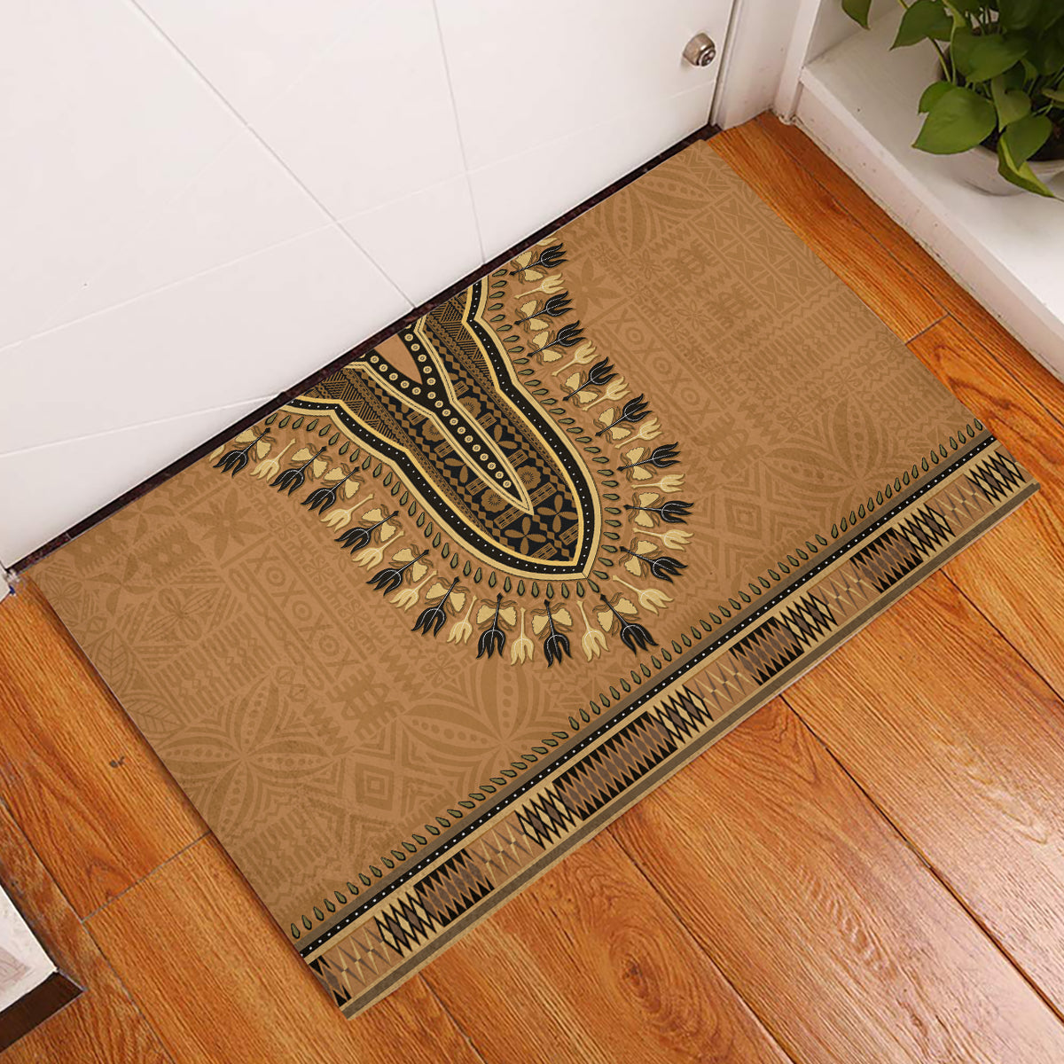 Brown African Dashiki With Fijian Tapa Pattern Rubber Doormat