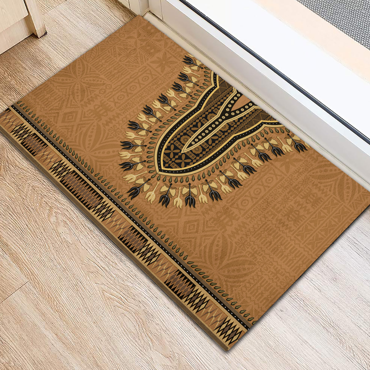 Brown African Dashiki With Fijian Tapa Pattern Rubber Doormat
