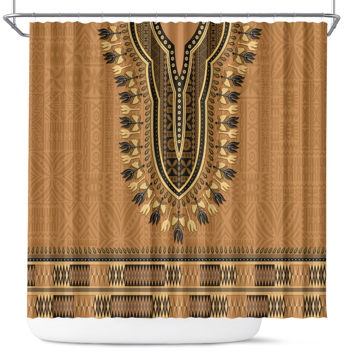 Brown African Dashiki With Fijian Tapa Pattern Shower Curtain