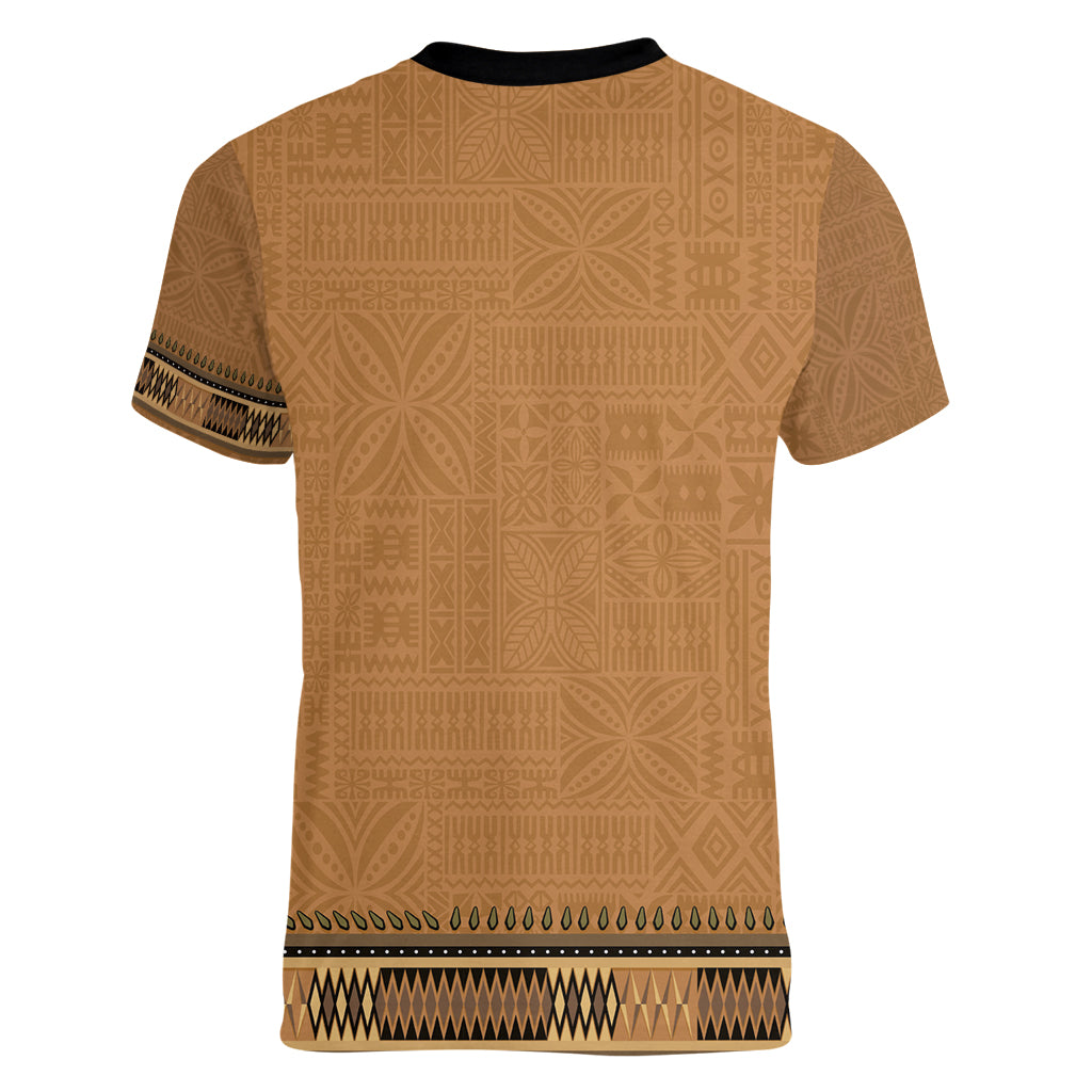 Brown African Dashiki With Fijian Tapa Pattern Women V-Neck T-Shirt
