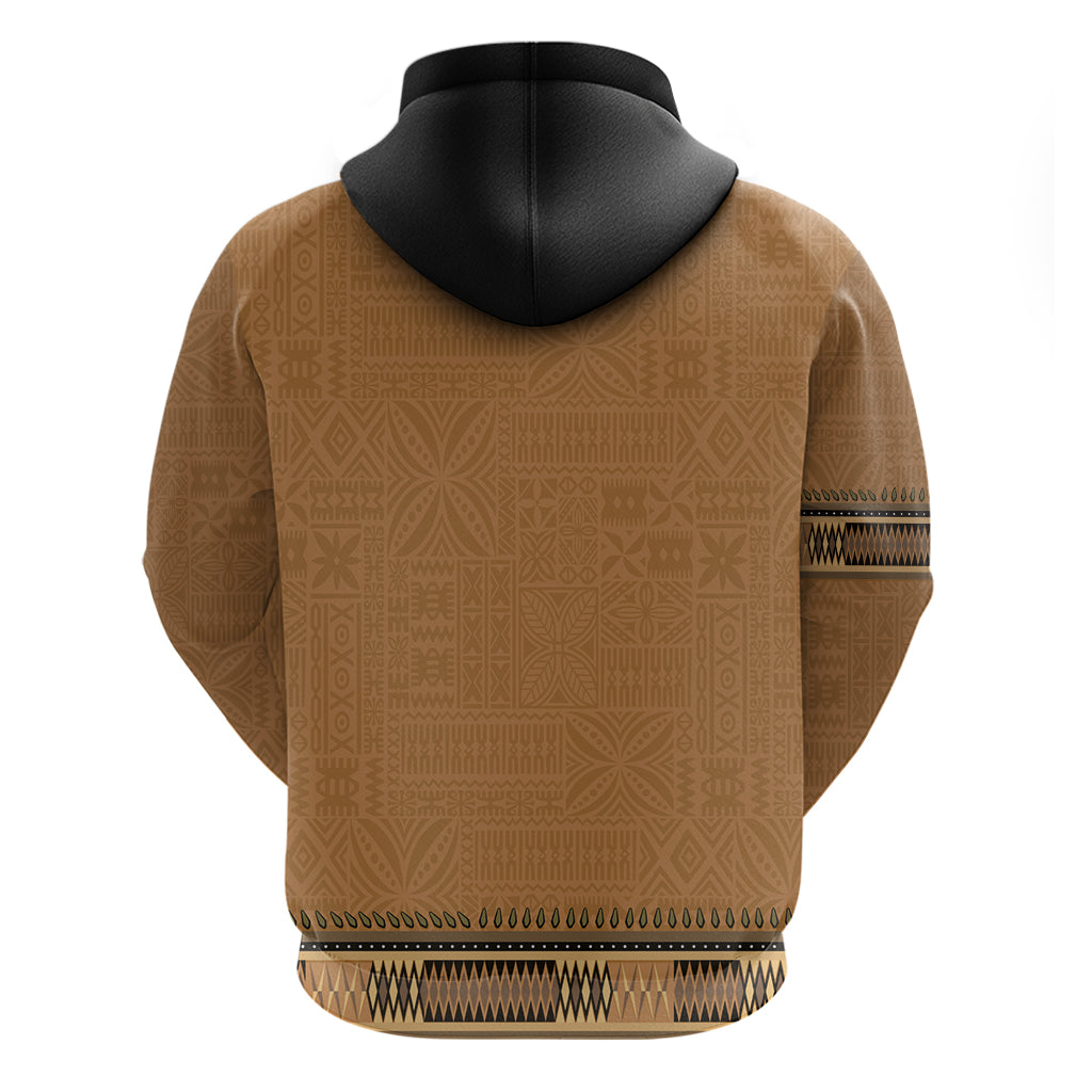 Brown African Dashiki With Fijian Tapa Pattern Zip Hoodie