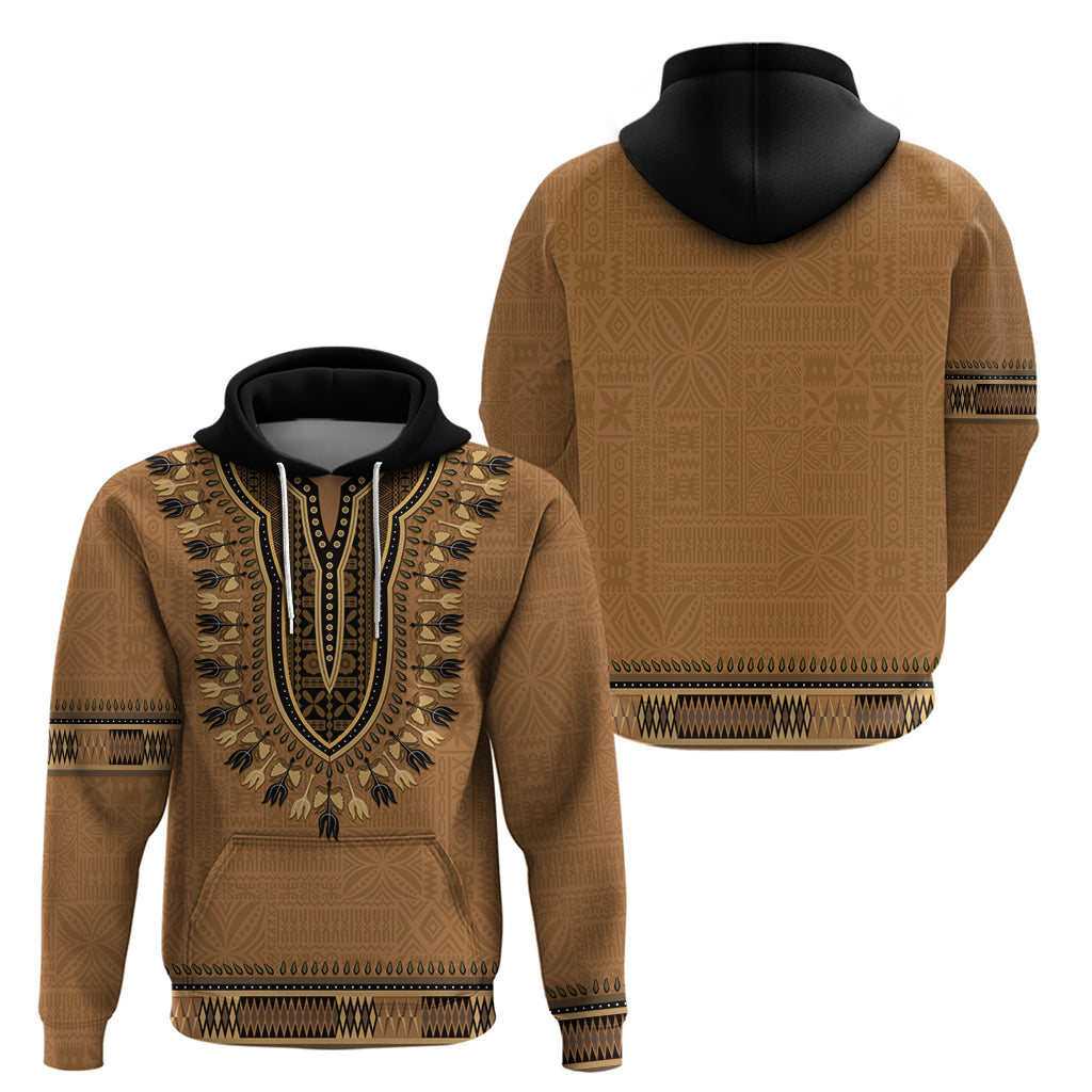 Brown African Dashiki With Fijian Tapa Pattern Zip Hoodie