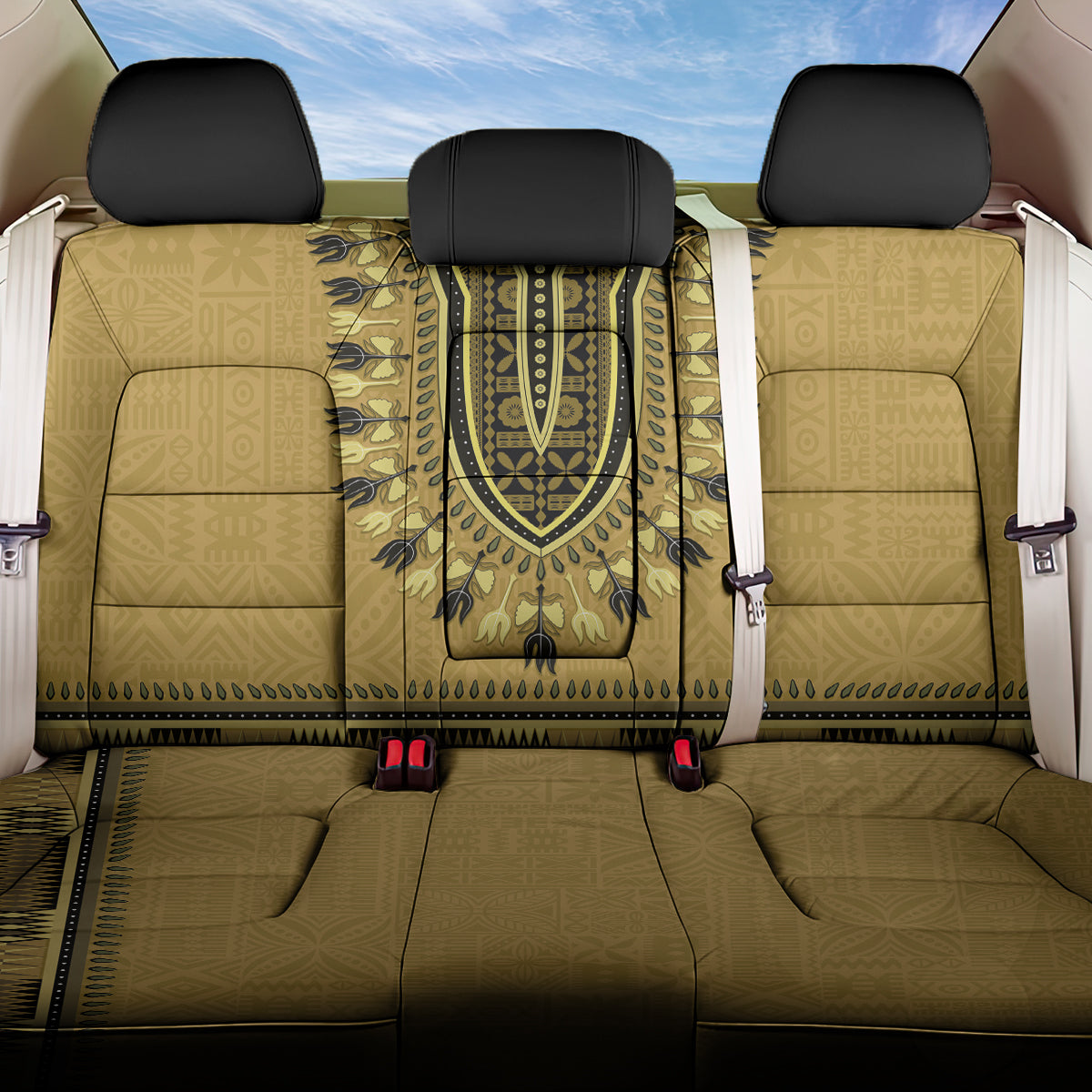 Gold African Dashiki With Fijian Tapa Pattern Back Car Seat Cover LT14