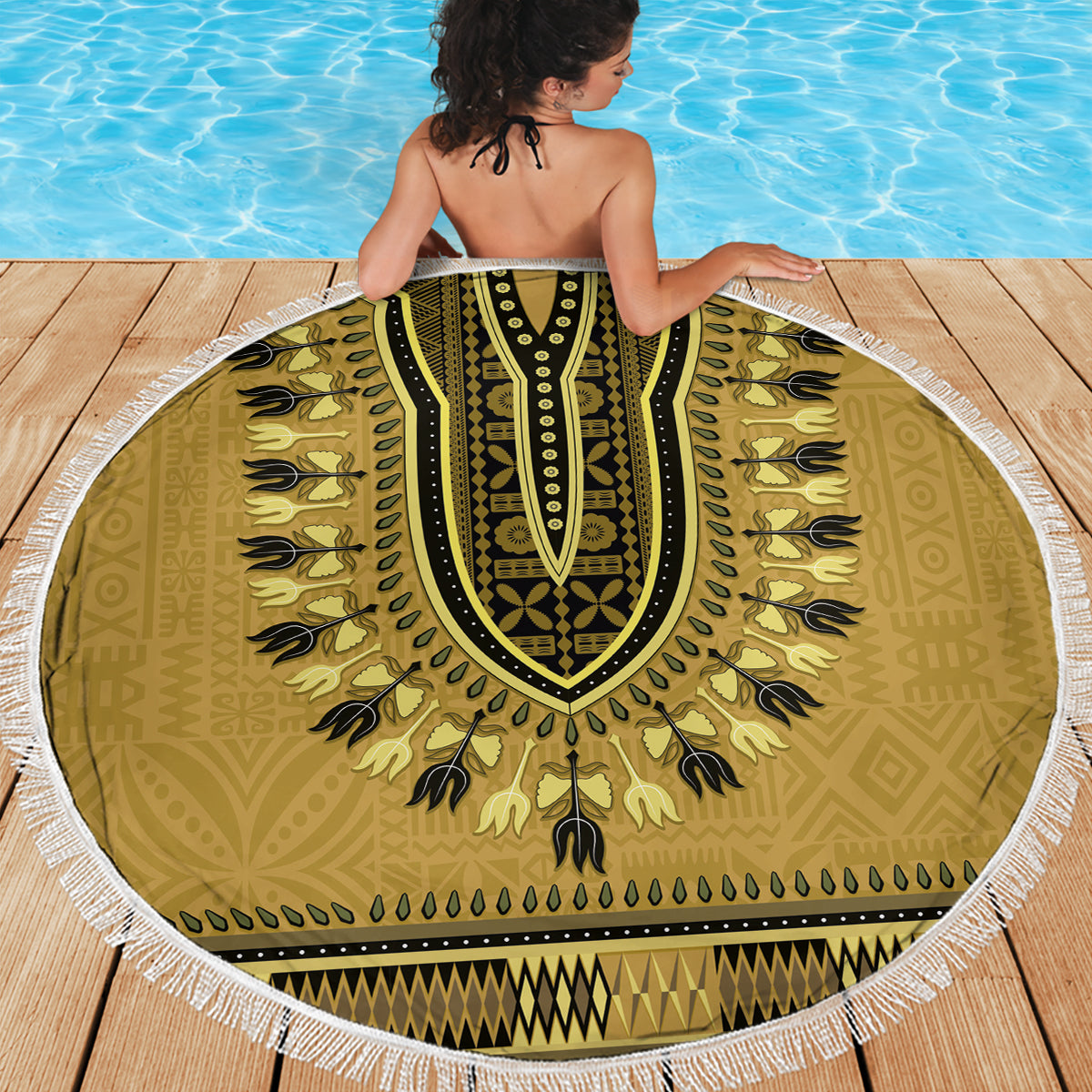 Gold African Dashiki With Fijian Tapa Pattern Beach Blanket