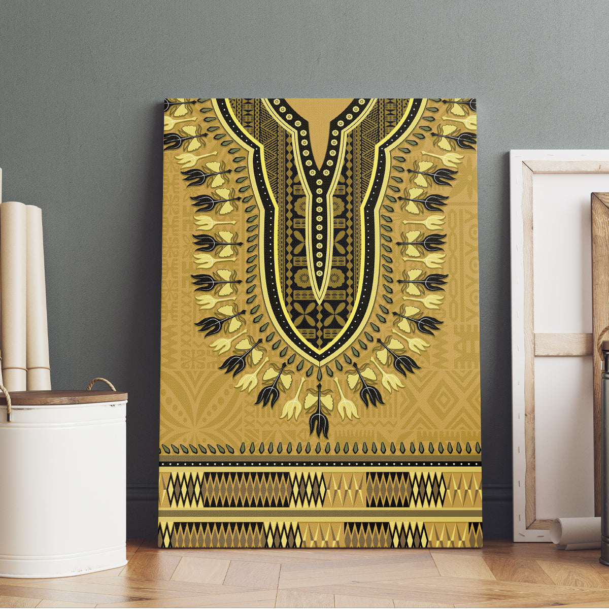 Gold African Dashiki With Fijian Tapa Pattern Canvas Wall Art