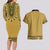 Gold African Dashiki With Fijian Tapa Pattern Couples Matching Long Sleeve Bodycon Dress and Hawaiian Shirt