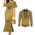 Gold African Dashiki With Fijian Tapa Pattern Couples Matching Mermaid Dress and Long Sleeve Button Shirt
