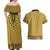 Gold African Dashiki With Fijian Tapa Pattern Couples Matching Off Shoulder Maxi Dress and Hawaiian Shirt