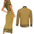 Gold African Dashiki With Fijian Tapa Pattern Couples Matching Short Sleeve Bodycon Dress and Long Sleeve Button Shirt