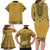 Gold African Dashiki With Fijian Tapa Pattern Family Matching Long Sleeve Bodycon Dress and Hawaiian Shirt