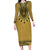 Gold African Dashiki With Fijian Tapa Pattern Family Matching Long Sleeve Bodycon Dress and Hawaiian Shirt