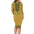 Gold African Dashiki With Fijian Tapa Pattern Family Matching Long Sleeve Bodycon Dress and Hawaiian Shirt