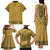 Gold African Dashiki With Fijian Tapa Pattern Family Matching Tank Maxi Dress and Hawaiian Shirt