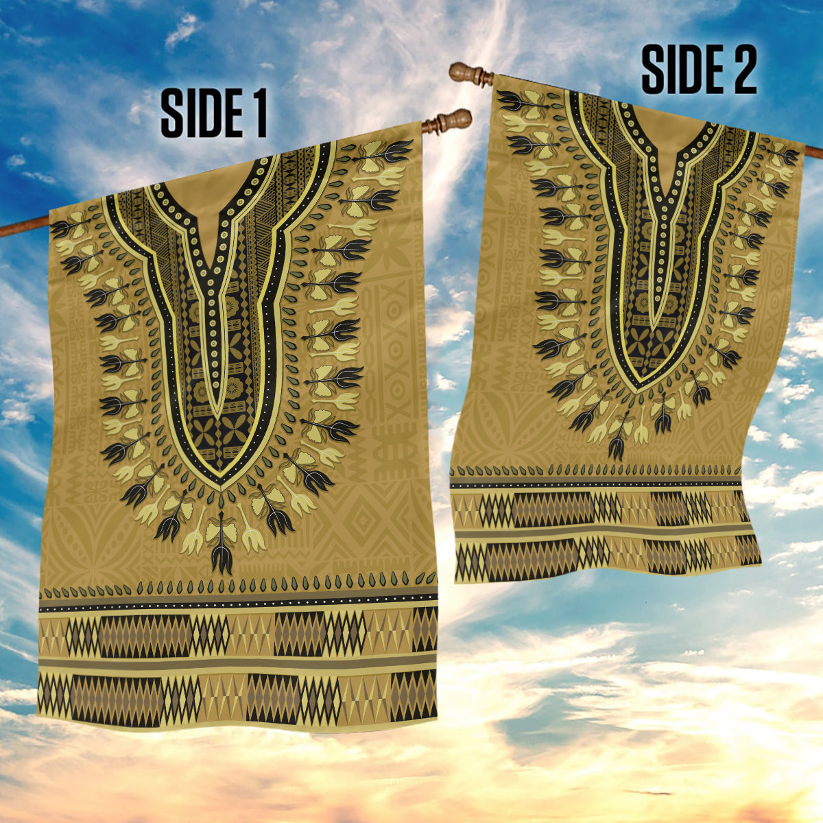 Gold African Dashiki With Fijian Tapa Pattern Garden Flag