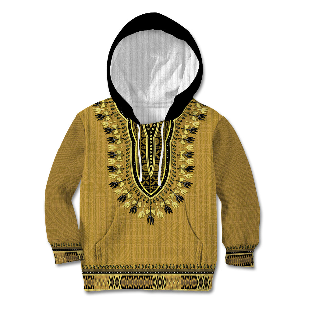 Gold African Dashiki With Fijian Tapa Pattern Kid Hoodie