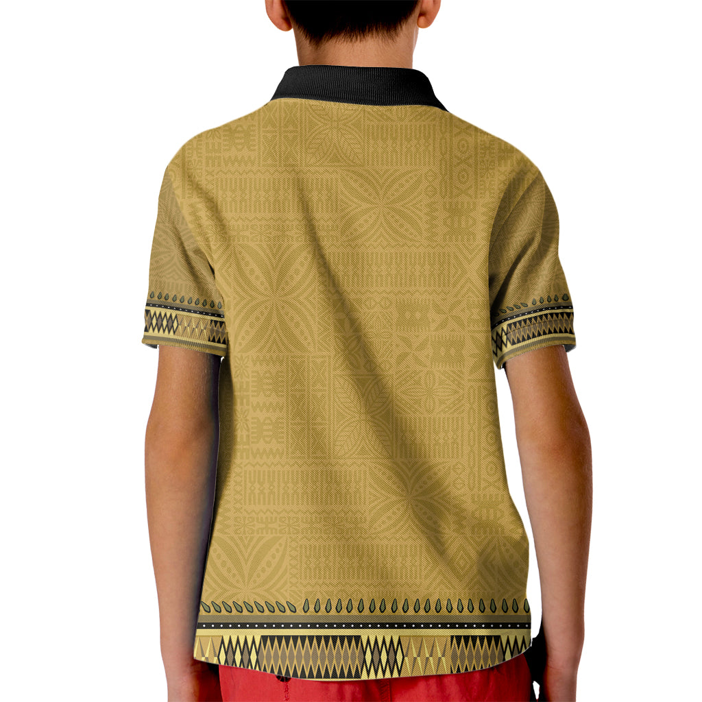 Gold African Dashiki With Fijian Tapa Pattern Kid Polo Shirt